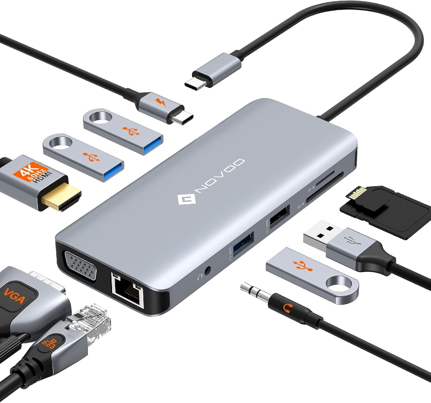 Adaptador USB-C a HDMI 4K con 3 puertos USB